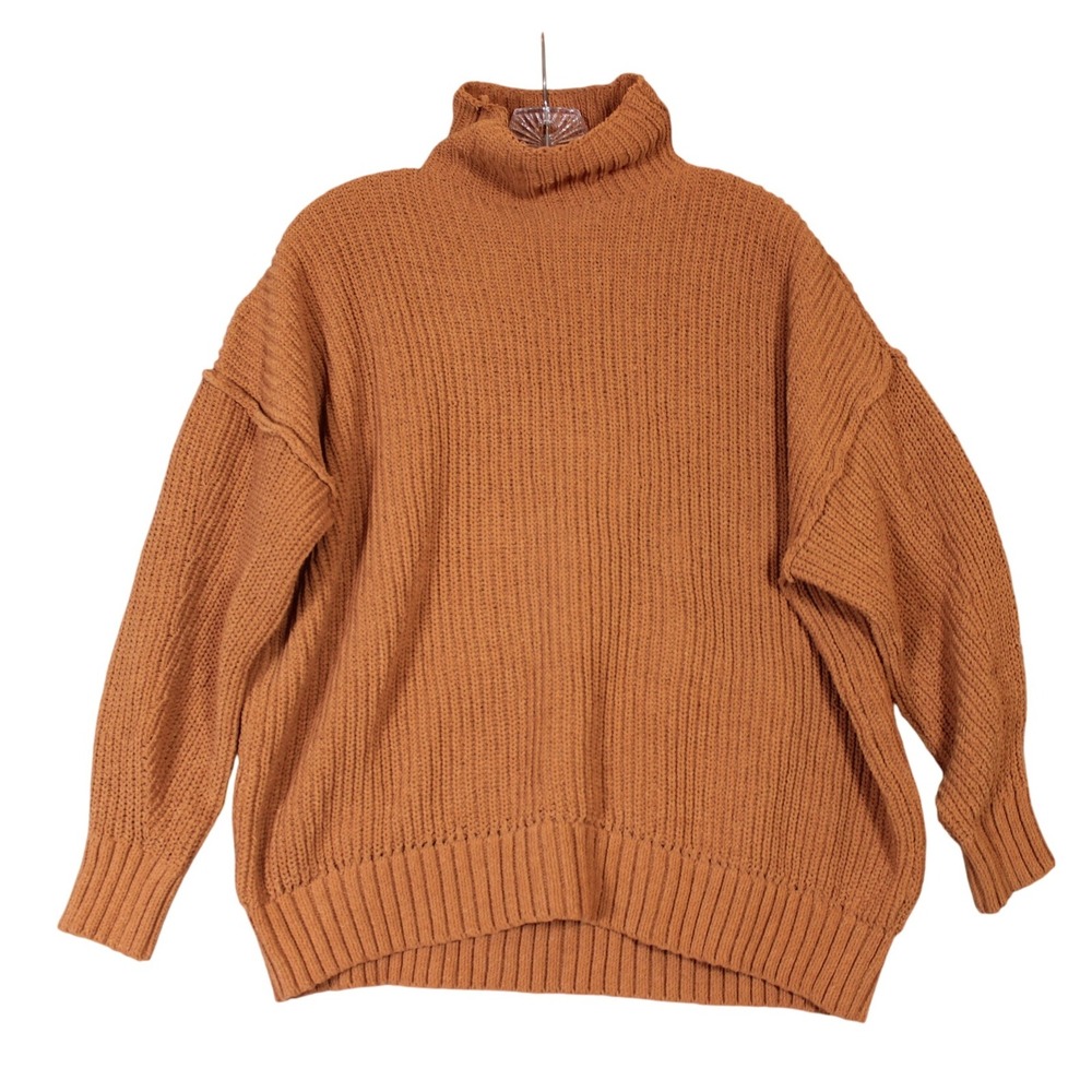 Aerie Oversized Turtleneck Ribbed‎ Knit Sweater Rust Orange XS TP